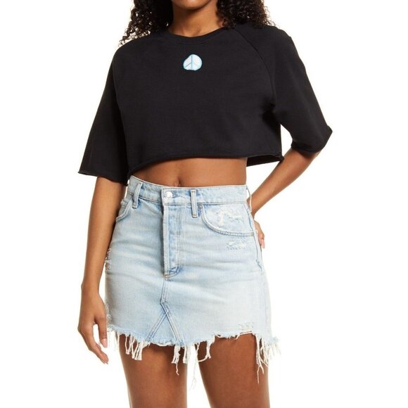 BP. Organic Cotton Crop Sweatshirt Black Peace Embroidered Size Medium NWT - Picture 10 of 10
